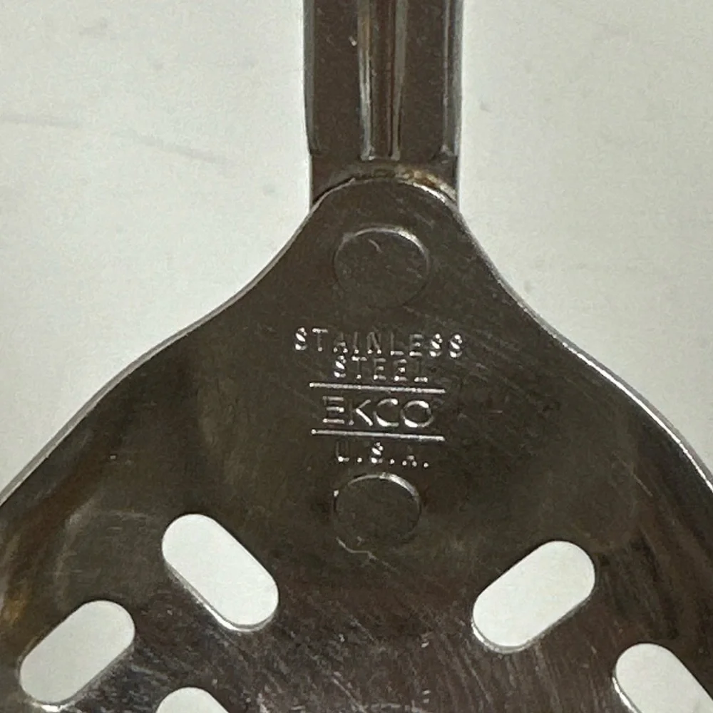 Vintage EKCO USA Slotted Spoon Stainless Steel 2-Tone Wood Black Handle MCM